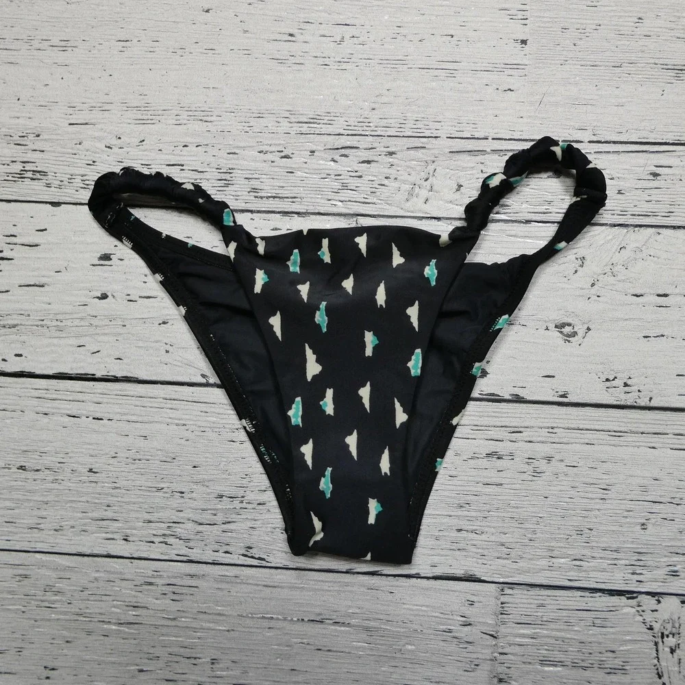 ViX Paula Hermanny Bikini Bottom Womens XS Black Dolce Knotted Gold Swimwear New